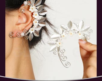 Leaf Bridal Ear Cuff, Wedding Ear Cuff, Flower Ear Climber, Cartilage Earring, Leaf Ear Climber, Wedding Earrings, Ear Cuff No Piercin