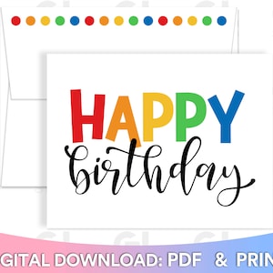 Gelukkige verjaardag afdrukbare kaart en envelop, Instant Download PDF, verjaardagskaartsjabloon, gelukkige verjaardag afdrukbare kaart, gelukkige verjaardagskaart
