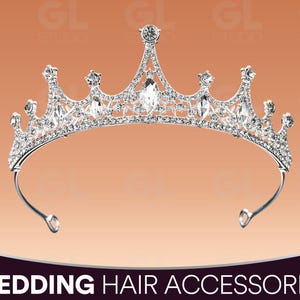 Bruiloft kroon, bruiloft tiara, bruids tiara, strass tiara, bruidskroon, prinsessenkroon, bruiloft hoofdband, bruids hoofdband, vorstelijke kroon