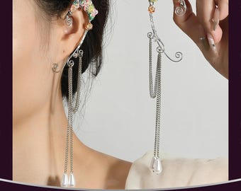 Rishenstone Bridal Ear Cuff, Wedding Ear Cuff, Ear Climber, Cartilage Earring, Leaf Ear Climber, Wedding Earrings, Ear Cuff No Piercin