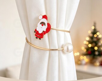 Santa Claus Pearl Curtain Tieback, Christmas Holiday Curtain Holder, Xmas Farmhouse Home Decor Gift