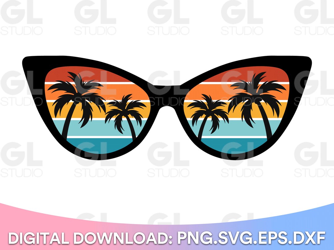 Retro Vintage Sunset Sunglasses SVG, 60s Sunset Palm Trees Aviator ...