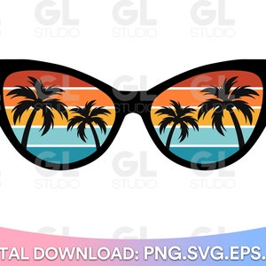 Retro Vintage Sunset Sunglasses SVG, 60s Sunset Palm Trees Aviator Sunglasses SVG, Summer Beach Aviators Svg, sunglasses svg, summer svg,dxf