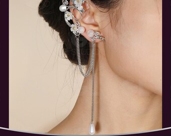 Flower Bridal Ear Cuff, Wedding Ear Cuff, Flower Ear Climber, Cartilage Earring, Silver Ear Climber, Wedding Earrings, Ear Cuff No Piercin