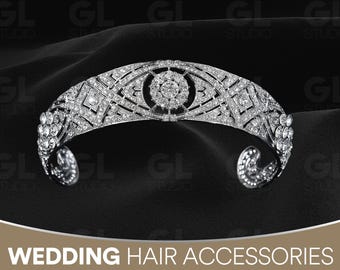 Corona de boda de Meghan Markle, tiara bandeau de la reina María, corona de boda real, tocado de cristal, réplica de tiara real, tiara de boda