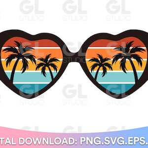 Retro Vintage Sunset Sunglasses SVG, 70s Sunset Palm Trees Aviator Sunglasses SVG, Summer Beach, Aviators Svg, sunglasses svg, summer svg