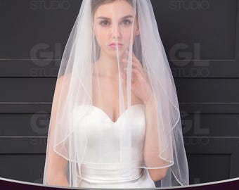 Sequins Bridal Veil, Sequins Beaded Wedding Veil, Beaded edge Veil, Fingertip Veil, Beaded Edge cathedral bridal veil