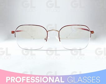 Rode en gouden leesbril met half frame, leesbril voor mannen, leesbrilmonturen, bril met vierkant montuur, lichtgewicht bril, brillen