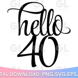 Cake Topper svg, Hello 40 Cake Topper svg, Birthday Cake Topper SVG, Birthday svg, Forty svg, Hello Forty svg, Hello 40 svg, 40th Birthday