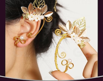 Wedding Ear Cuff, Boho Bridal Ear Wrap, Flower Ear Climber, Cartilage Earring, Leaf Ear Climber, Wedding Earrings, Ear Cuff No Piercin