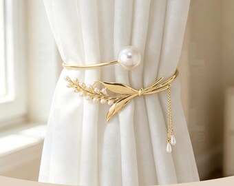 Wheat Spike Pearl C-Shaped Curtain Tieback, Multi Tone Window Holder, Farmhouse Home Decor Gift