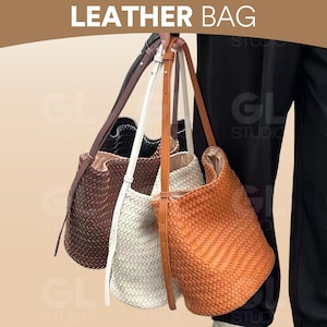 Handwoven Leather Bag, Handmade Vintage Cowhide Shoulder Bag, Retro Woven Leather Handbag, Handcrafted Tote Purse, Genuine Leather Bag