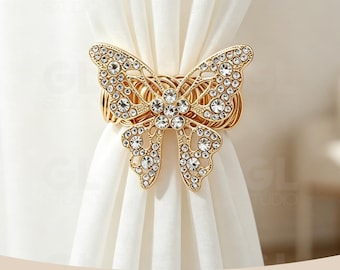 Butterfly Rhinestone Curtain Tieback, Spring Metal Curtain Clip Holder, Luxury Window Decor Accessory