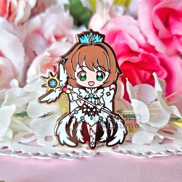 White Sakura Clear Opening Dress Glitter Enamel Pin I Kawaii Cute Chibi Magical Girls I Anime Lapel Pin I Gift for Her