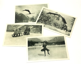 postcards Chamonix France winter sports vintage circa 1930