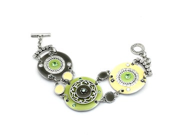 bracelet email and silver metal made in Paris green grey