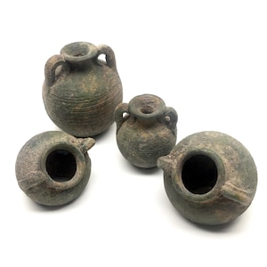 Miniatyr amfora i mexikansk keramik, terrakotta, rustik antik patina, 6,5/8,5 cm