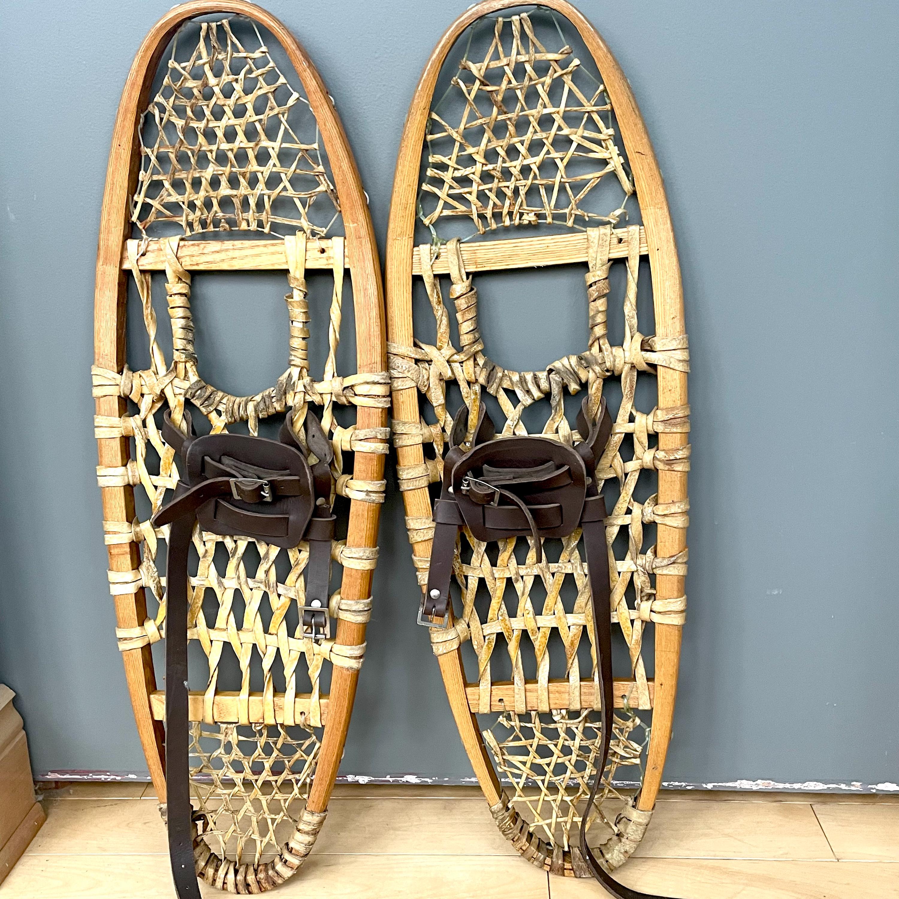 Vintage Kabir Kouba Wood & Rawhide Snowshoes W/ Leather  display picture 2