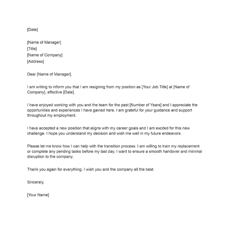 Simple Resignation Letter - Etsy