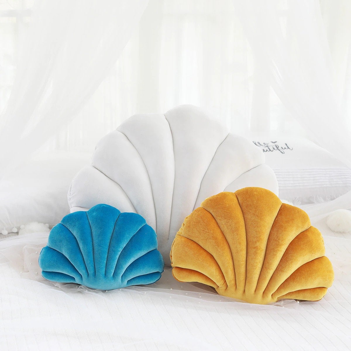 Seashell Plush Pillow Shell Cushion Nautical Decor Room Etsy