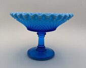 1940s Fenton Glass Blue Opalescent Hobnail Footed 8 quot Bowl