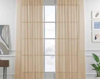 Linen Textured Sheer Curtain Panel: Brown Triple Pinch Pleat