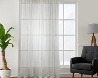 Ecru Sheer Chiffon Curtain Panel Set: Faux Silk, Extra Long