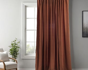 Faux Linen Orange Curtain Panel: Extra Long, Blackout Lined, Multifunctional Tape