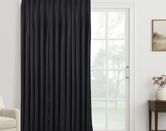 Extra Wide Anthracite Faux Linen Curtain Panel: Double Pinch Pleat