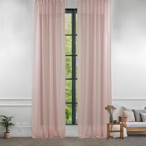 Faux Linen Sheer Extra Long & Wide Transparent Pink Color Custom Made Decorative Rod Pocket Curtain Panel Set of 2 High Quality Fabrics