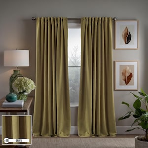 Extra Long Extra Wide Decorative Blackout Curtain Olive Green Color Custom Made Single Panel 22 Colors sewn with Multifunctional Tape