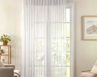 Extra Long Wide Ecru Sheer Curtain Panel: Faux Silk Crepe Chiffon