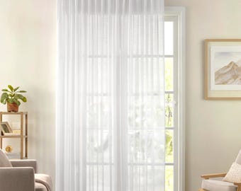 French Pleat Faux Silk Chiffon Curtain Panel: Extra Long & Wide, Sheer White