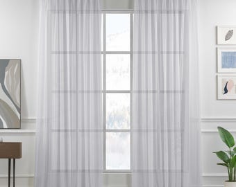 White Linen Textured Sheer Curtain Panel: Triple Pinch Pleat