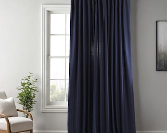Night Blue Faux Linen Curtain Panel: Extra Long, Multi-Functional Tape