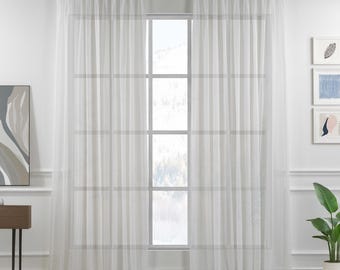Ecru Linen Textured Sheer Curtain: Triple Pinch Pleat Decorative Panel