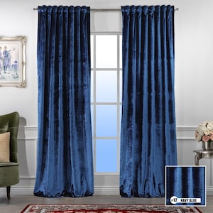 Blackout Velvet Curtain Panel: Navy Blue, Extra Long, Custom Size