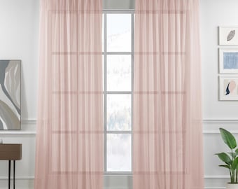Cortina Transparente de Lino Texturizado Rosa – Hecha a Medida, Triple Pliegue, Extra Larga y Extra Ancha, Tela Decorativa de Alta Calidad