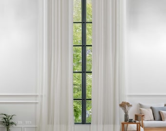 Set di tende trasparenti in lino color crema: extra lunghe e larghe, con tasca per asta