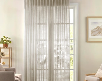Extra Long Beige Faux Silk Chiffon Curtain Panel: French Pleat, Custom Made
