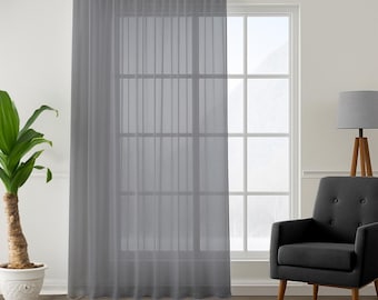 Gray Faux Silk Chiffon Sheer Curtain Panel Set: Extra Long & Wide, 6-in-1 Hanging