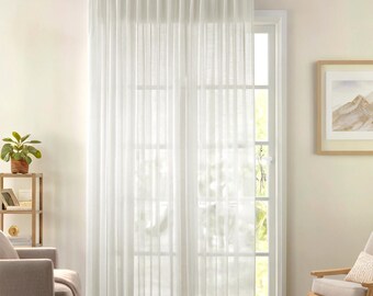 Extra Long Cream Chiffon Sheer Curtain Panel: French Pleat Faux Silk