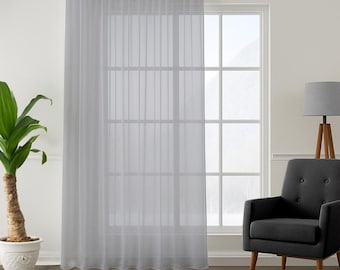 Sheer Light Gray Faux Silk Chiffon Curtain Panel Set: Extra Long, Rod Pocket