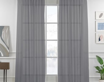 Gray Linen Textured Sheer Curtain Panel: Triple Pinch Pleated