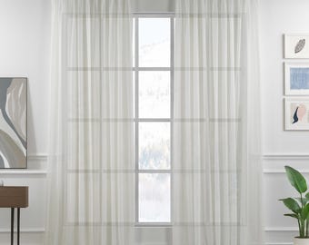 Cream Linen Textured Sheer Curtain: Triple Pinch Pleated, Extra Long