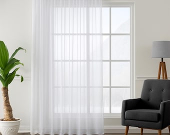 Sheer White Faux Silk Chiffon Curtain Panel Set: Extra Long & Wide, Rod Pocket