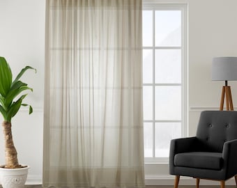 Sheer Beige Faux Silk Chiffon Curtain Panel Set: Extra Long & Wide, Rod Pocket