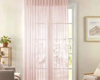 Pink French Pleat Sheer Curtain Panel: Faux Silk Crepe Chiffon
