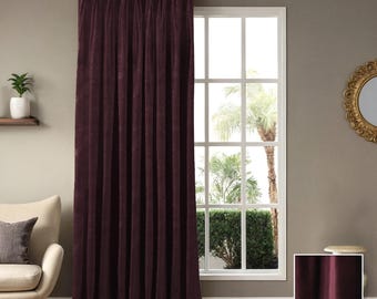 Burgundy Velvet Curtain Panel: Double Pinch Pleat, Extra Long, Custom Made