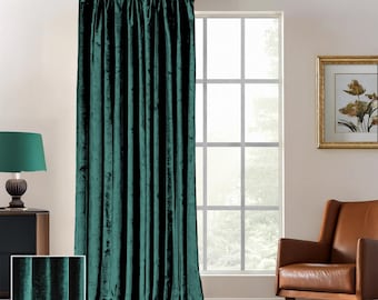 Emerald Velvet Curtain Panel: Extra Long Wide Pinch Pleat, Custom Home Decor